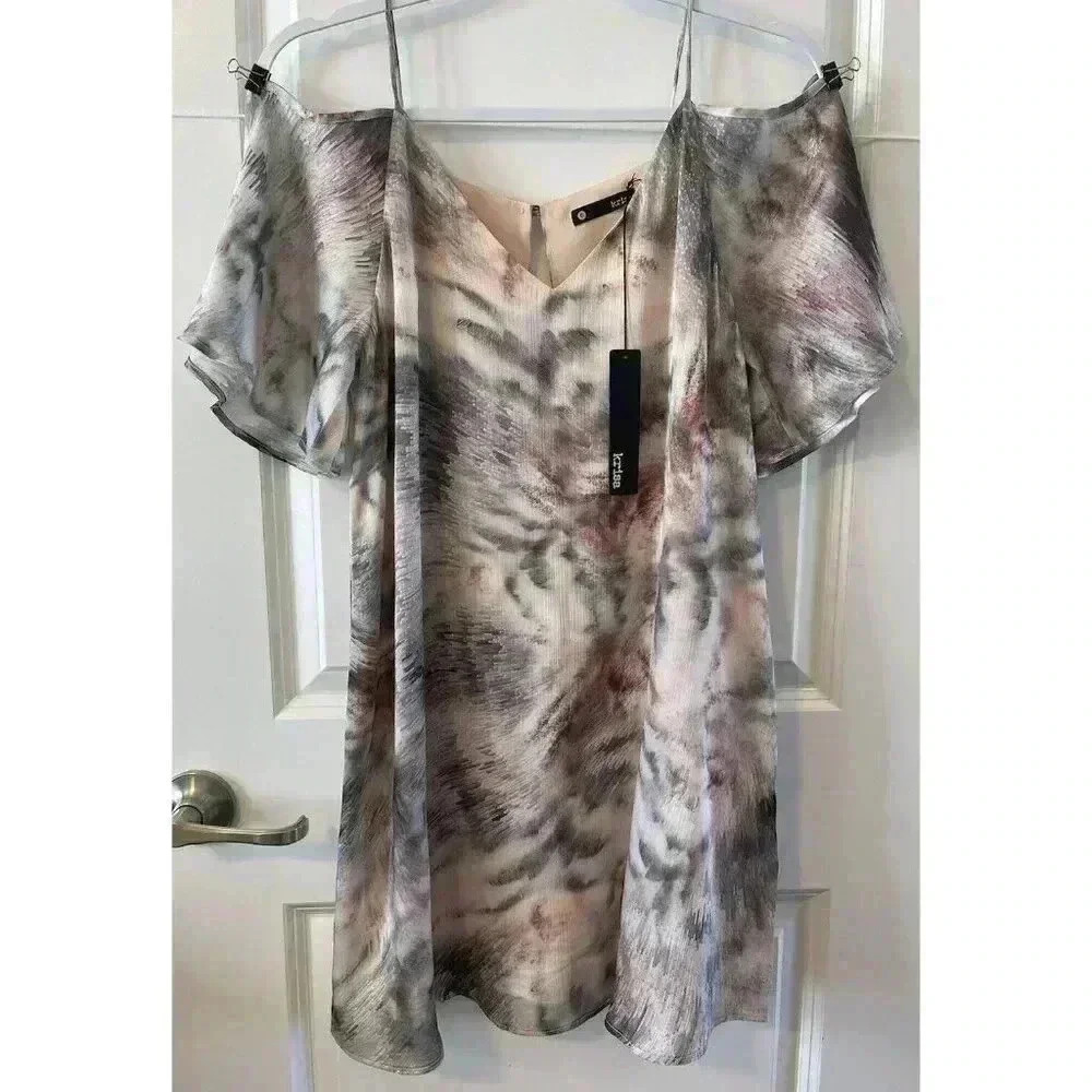 NWT Krisa Dress Off Shoulder Size Medium Watercolor Lightweight Chiffon